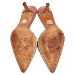 Pre Owned Burberry Beige Haymarket Check Fabric Pointed Toe Mules Size 38