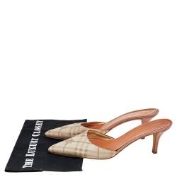 Pre Owned Burberry Beige Haymarket Check Fabric Pointed Toe Mules Size 38