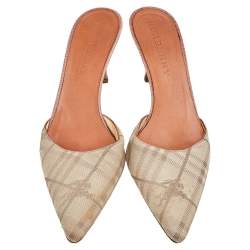 Pre Owned Burberry Beige Haymarket Check Fabric Pointed Toe Mules Size 38