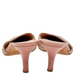 Pre Owned Burberry Beige Haymarket Check Fabric Pointed Toe Mules Size 38