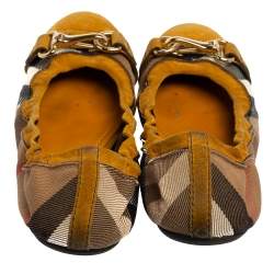 Pre Owned Burberry Yellow/Black Nova Check Suede And Canvas Scrunch Ballet Flats Size 39