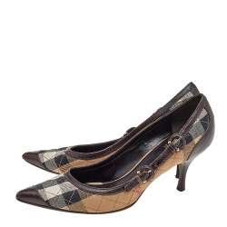 Pre Owned Burberry Beige/Brown House Check Canvas And Leather Buckle Detail Pointed Toe Pumps Size 39