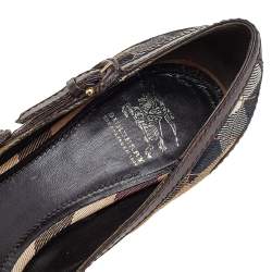 Pre Owned Burberry Beige/Brown House Check Canvas And Leather Buckle Detail Pointed Toe Pumps Size 39
