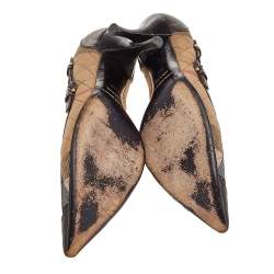 Pre Owned Burberry Beige/Brown House Check Canvas And Leather Buckle Detail Pointed Toe Pumps Size 39