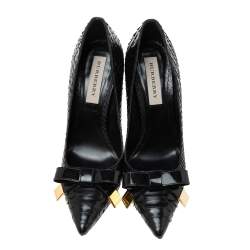 Pre Owned Burberry Black Python Leather Bow Detail Pointed Toe Pumps Size 37