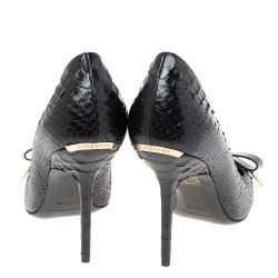 Pre Owned Burberry Black Python Leather Bow Detail Pointed Toe Pumps Size 37