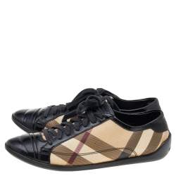 Burberry Black/Beige Canvas And Patent Leather Low Top Sneakers Size 37