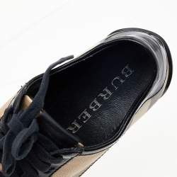 Burberry Black/Beige Canvas And Patent Leather Low Top Sneakers Size 37