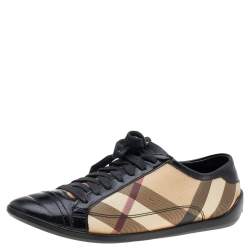 Burberry Black/Beige Canvas And Patent Leather Low Top Sneakers Size 37