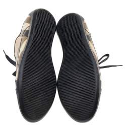 Burberry Black/Beige Canvas And Patent Leather Low Top Sneakers Size 37