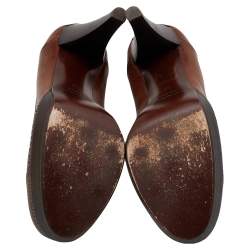 Pre Owned حذاء كعب عالي بربري جلد بني نعل سميك مقاس 36