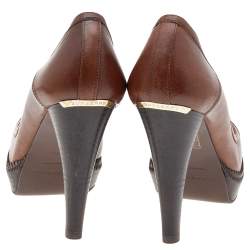 Pre Owned حذاء كعب عالي بربري جلد بني نعل سميك مقاس 36