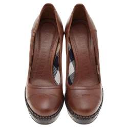 Pre Owned حذاء كعب عالي بربري جلد بني نعل سميك مقاس 36