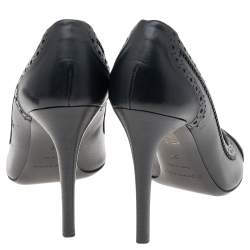 Pre Owned حذاء كعب عالي بربري جلد أسود مقدمة مفتوحة مقاس 38