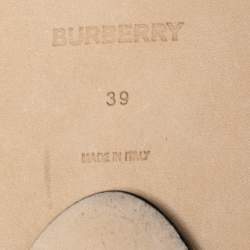 مملوكة مسبقًا Burberry Brown/Cream Leather and Cotton Canvas Logo Applique Flat Slides Size 39