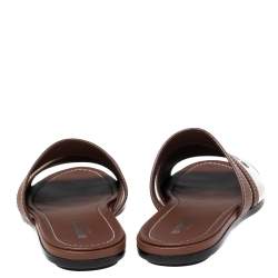 مملوكة مسبقًا Burberry Brown/Cream Leather and Cotton Canvas Logo Applique Flat Slides Size 39
