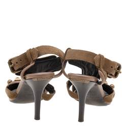 Pre Owned Burberry Brown Suede And Leather Embellished Ankle Strap Sandals Size 40