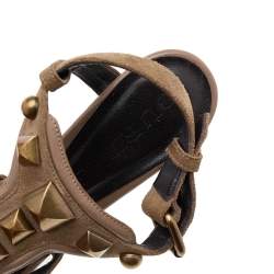 Pre Owned Burberry Brown Suede And Leather Embellished Ankle Strap Sandals Size 40