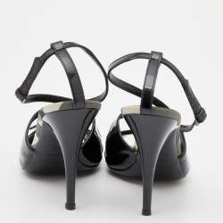 مملوكة مسبقًا صندل بربري جلد أسود لامع مقدمة مفتوحة فتحة كعب مقاس 39