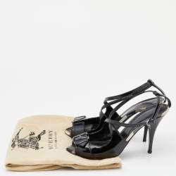 مملوكة مسبقًا صندل بربري جلد أسود لامع مقدمة مفتوحة فتحة كعب مقاس 39