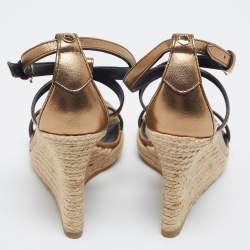 Pre Owned صندل بربري جلد برونزي ميتاليك كعب روكي إسبادريل مقاس 38.5