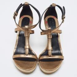 Pre Owned صندل بربري جلد برونزي ميتاليك كعب روكي إسبادريل مقاس 38.5