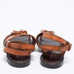 مملوكة مسبقًا صندل فلات بربري بيثاني جلد بني كونياك سير كاحل مقاس 38