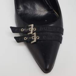 Pre Owned Burberry Black Leather Buckle Detail Pointed Toe Pumps Size 37