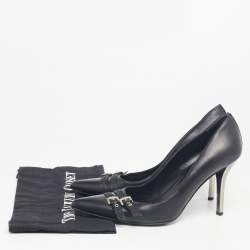 Pre Owned Burberry Black Leather Buckle Detail Pointed Toe Pumps Size 37