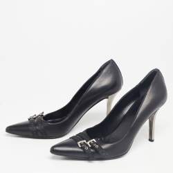 Pre Owned Burberry Black Leather Buckle Detail Pointed Toe Pumps Size 37
