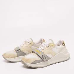 Pre Owned Burberry White/Grey Suede And Leather Ramsey Low Top Sneakers Size 44 