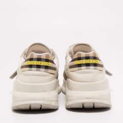 Pre Owned Burberry White/Grey Suede And Leather Ramsey Low Top Sneakers Size 44 
