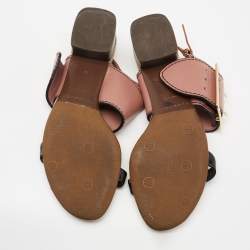 مملوكة مسبقًا صندل بربري سولي ترنش خلفي جلد ثلاثي اللون بإبزيم وحزام كاحل مقاس 38