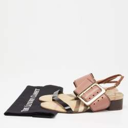 مملوكة مسبقًا صندل بربري سولي ترنش خلفي جلد ثلاثي اللون بإبزيم وحزام كاحل مقاس 38