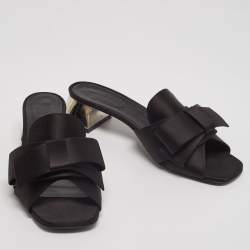 Burberry Black Satin Leather Slide Sandals Size 39.5 