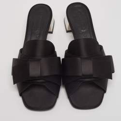 Burberry Black Satin Leather Slide Sandals Size 39.5 