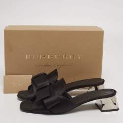 Burberry Black Satin Leather Slide Sandals Size 39.5 