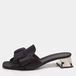 Burberry Black Satin Leather Slide Sandals Size 39.5 