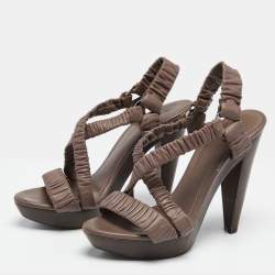 Burberry Mauve Pleated Leather Platform Sandals Size 38