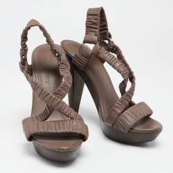 Burberry Mauve Pleated Leather Platform Sandals Size 38