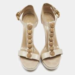 Burberry Grey Leather Embellished T-Strap Platform Sandals Size 38