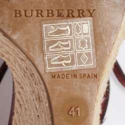 Burberry Red/Beige Check Canvas And Leather Espadrille Wedge Ankle Strap Sandals Size 41