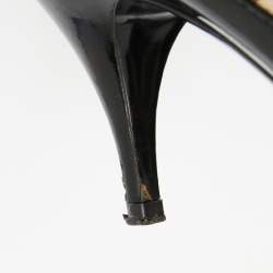 Pre Owned Burberry Black/Beige Patent Leather and House Check Canvas Pumps Size 37