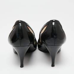 Pre Owned Burberry Black/Beige Patent Leather and House Check Canvas Pumps Size 37