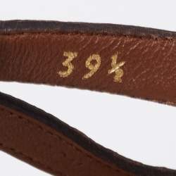 Burberry Brown/Beige Leather and House Check Canvas T-Strap Flat Sandals Size 39.5
