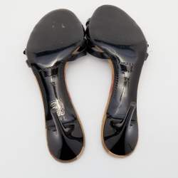 Burberry Black Leather Cross Strap Buckle Detail Slides Size 38