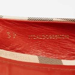 مملوكة مسبقًا Burberry Red/Beige Patent Leather And Nova Check Ballet Flats Size 39