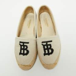 مملوكة مسبقًا Burberry Off-White Canvas Tabitha Espadrille Flats Size 36.5