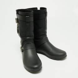 Burberry Black Claredon Rubber and Shearling Midcalf Boots Size 36 