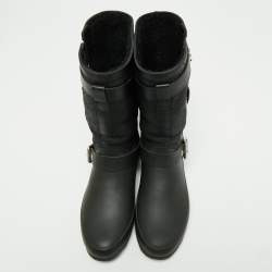 Burberry Black Claredon Rubber and Shearling Midcalf Boots Size 36 